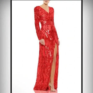 MAC DUGGAL 4635 Embellished Faux Wrap Open Back Maxi Gown Red Size 10 NWOT